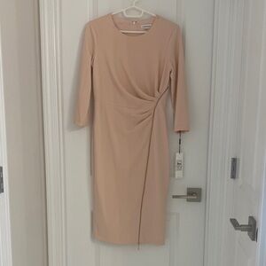 Calvin Klein Women's Long Sleeve Cream Dress